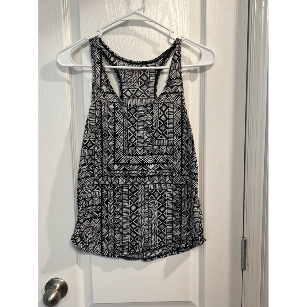 Boho Tank‎ Top Black White Geometric Print Sleeveless Casual Summer